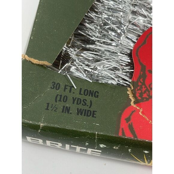 Vintage NOS Brite Star Silver Tinsel Garland 30’ By 1.5” New In Original Box - Picture 2 of 4